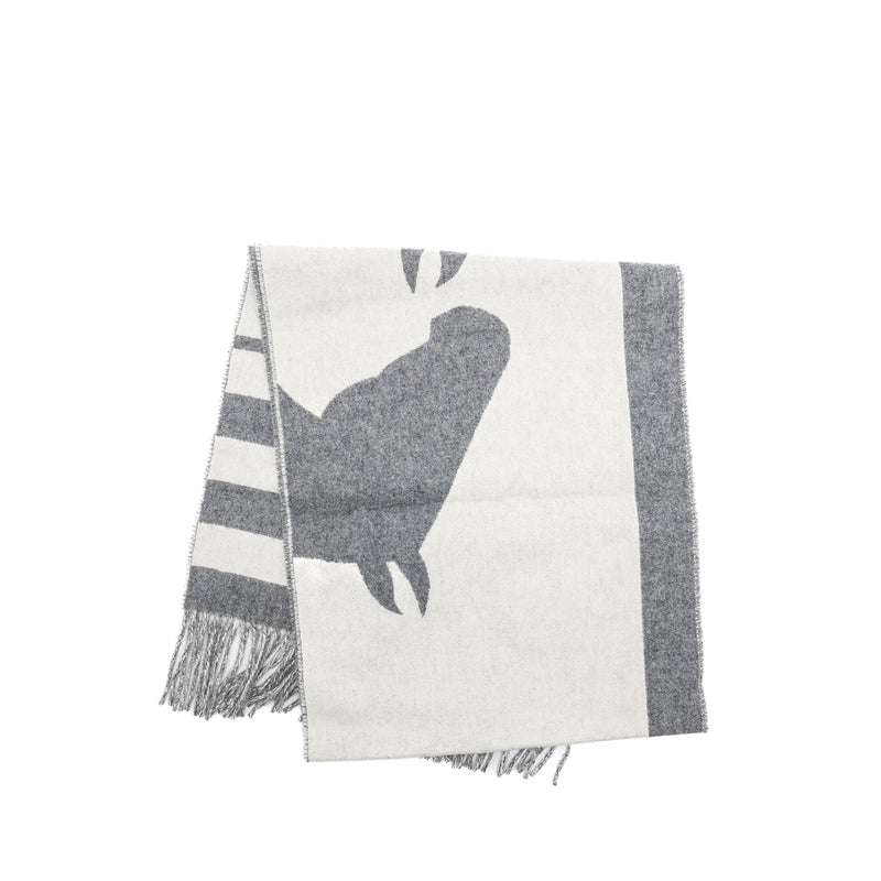 Hermes Casaque Love Story Muffler Cashmere Gris Clair / Ivoire