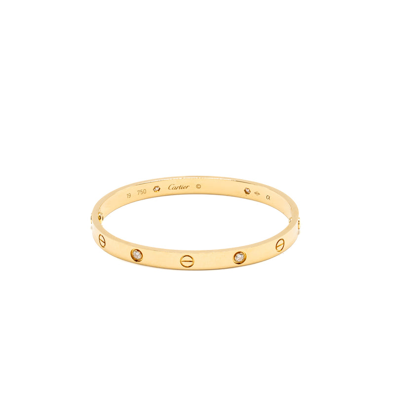 Cartier Size 19 Love Bracelet Classic Model Yellow Gold with 4 Diamonds