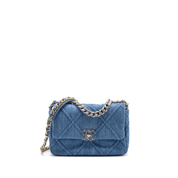 chanel small 19 bag denim light blue multicolour hardware (microchip)