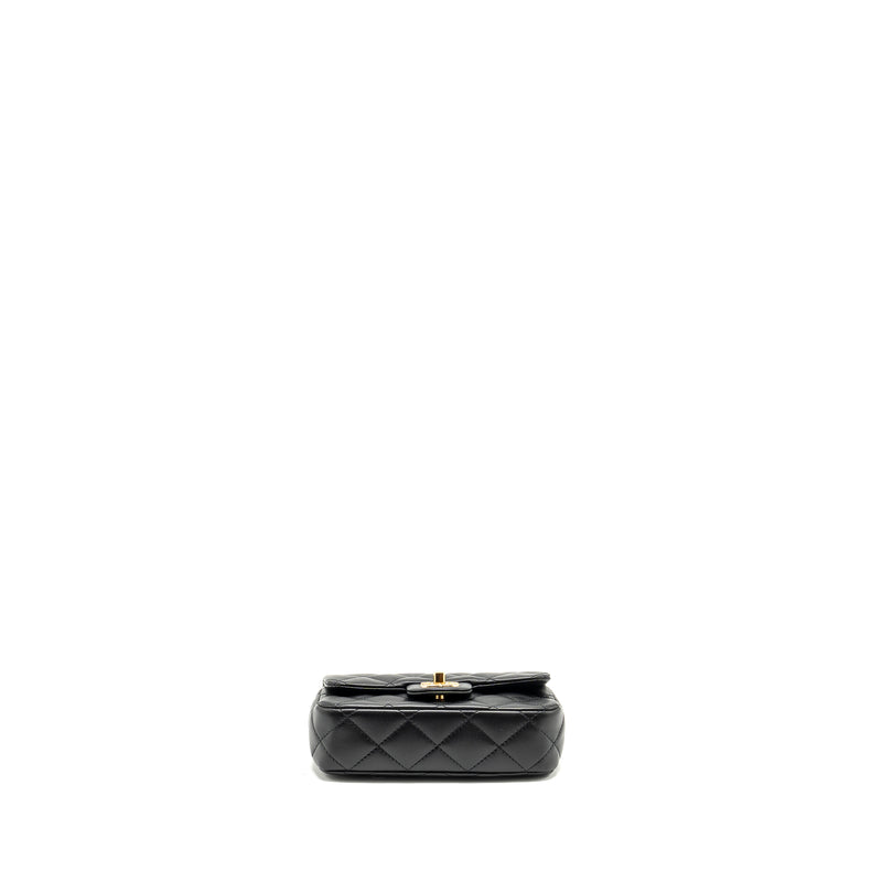 Chanel 24s Top Handle Mini Flap Bag Lambskin Black GHW (microchip)