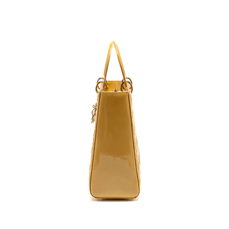 Dior Large Lady Dior Patent Leather Beige LGHW