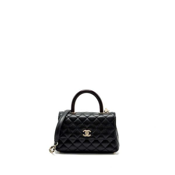 Chanel small coco handle with lizard embossed handle caviar black LGHW (microchip)
