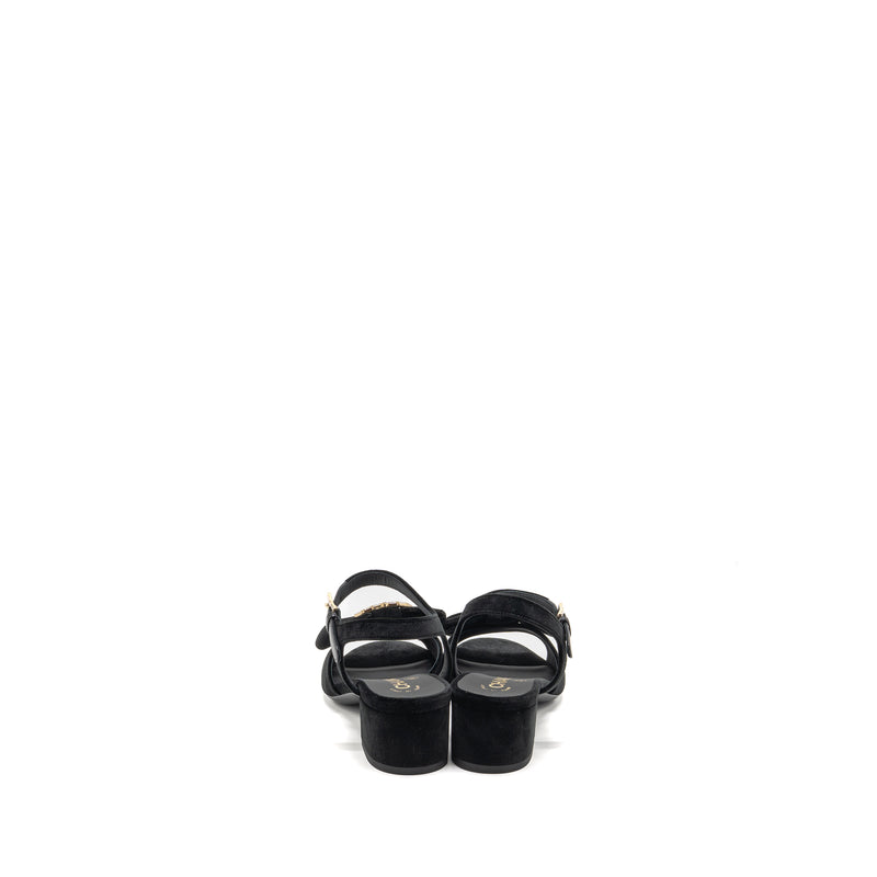 Chanel Size 36 24K Crystal CC Logo Sandals Velvet Black LGHW