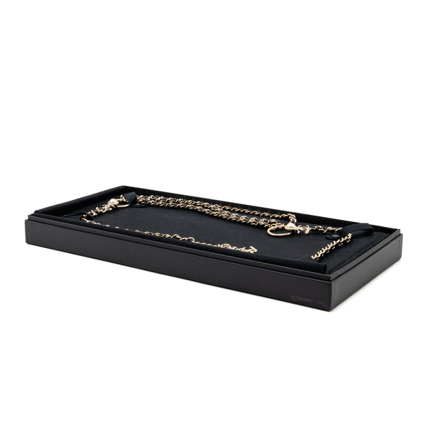 Chanel CC Leather Chain with Pearl Waist Chain Belt Black Light Gold Tone