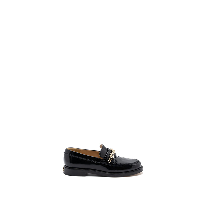 chanel size 36 letter loafer patent leather black LGHW