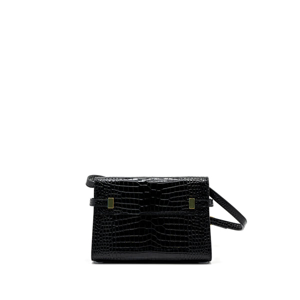 Saint Laurent Manhattan Shoulder Bag Crocodile-Embossed Black GHW