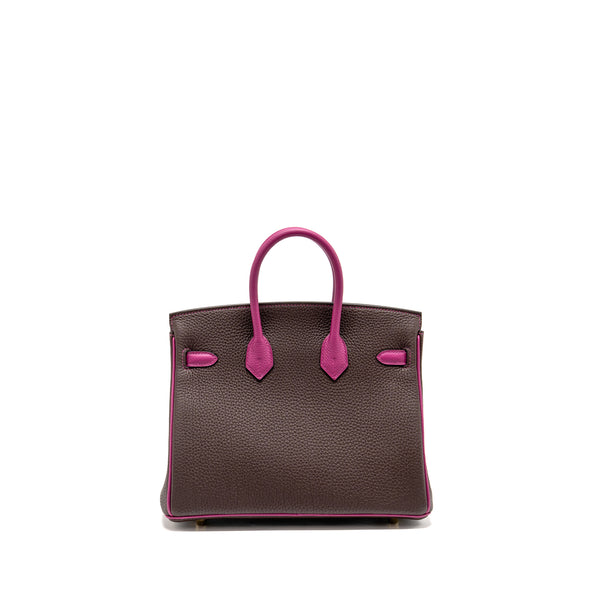 Hermes Birkin 25 Togo Chocolate / Rose Pourpre Brushed GHW Stamp D