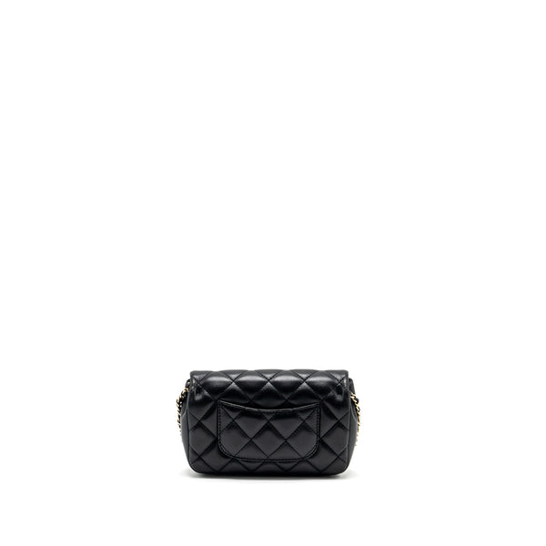 Chanel Pearl Chain Quilted Flap Bag Lambskin Black GHW