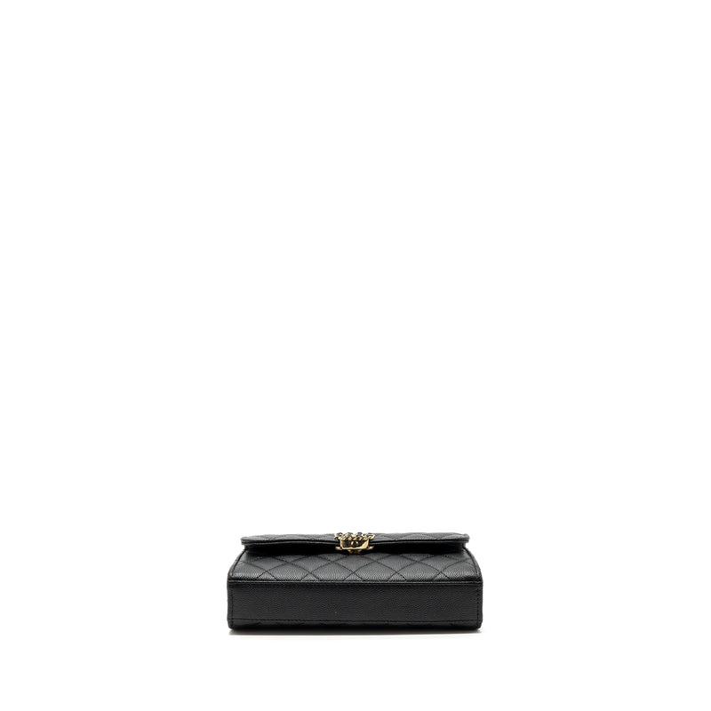 chanel 23p top handle mini flap bag with chain caviar black LGHW (microchip)