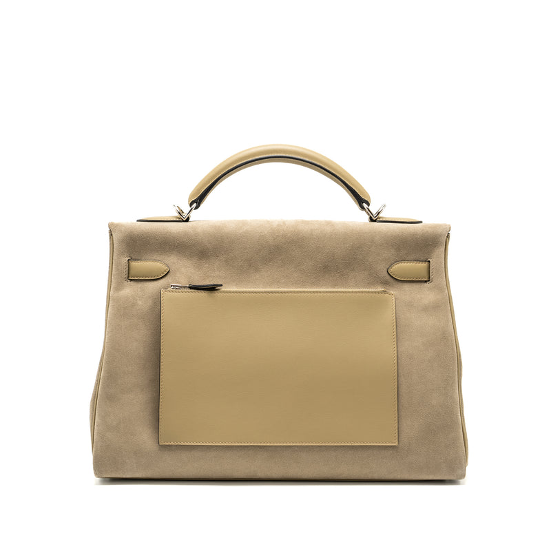 Hermes Maxi Kelly 42 Grizzly/Swift Gris Caillou / Beige Marfa SHW Stamp W