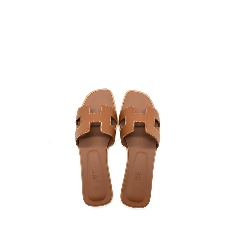 Hermes Size 38 Oran Sandals Calfskin Gold