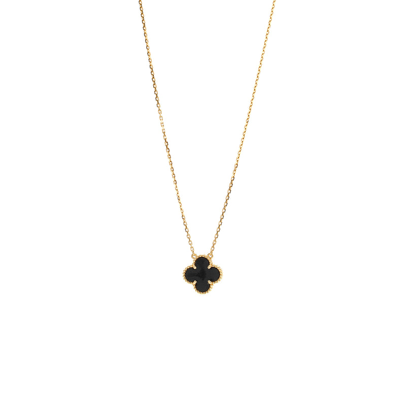 Van Cleef & Arpels Vintage Alhambra Pendant Onyx, Yellow Gold