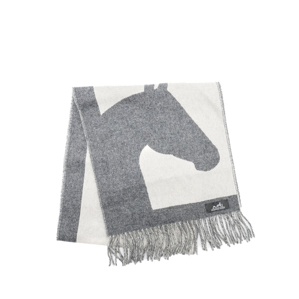 Hermes Casaque Love Story Muffler Cashmere Gris Clair / Ivoire