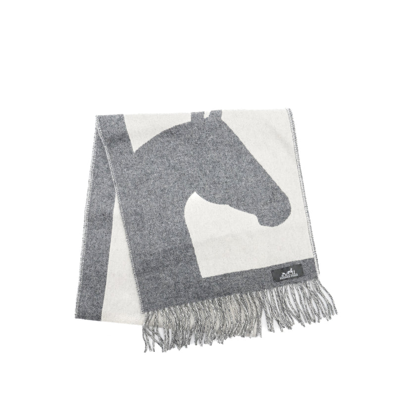 Hermes Casaque Love Story Muffler Cashmere Gris Clair / Ivoire