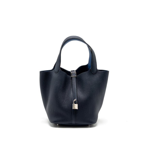 Hermes picotin 22 lock bag clemence/ swift blue nuit / blue France SHW stamp Z