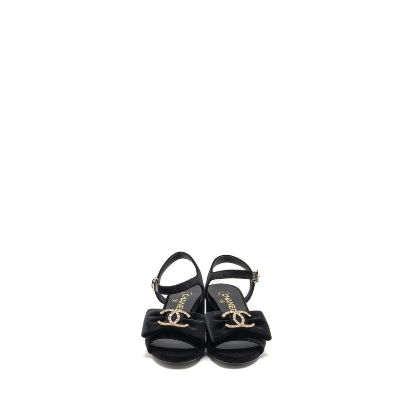 Chanel Size 36 24K Crystal CC Logo Sandals Velvet Black LGHW