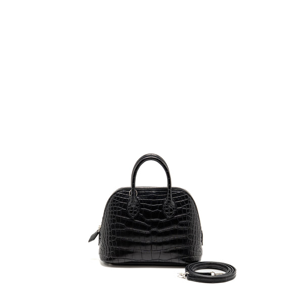 Hermes Mini Bolide Alligator Mississippiensis Mat Black SHW Stamp W