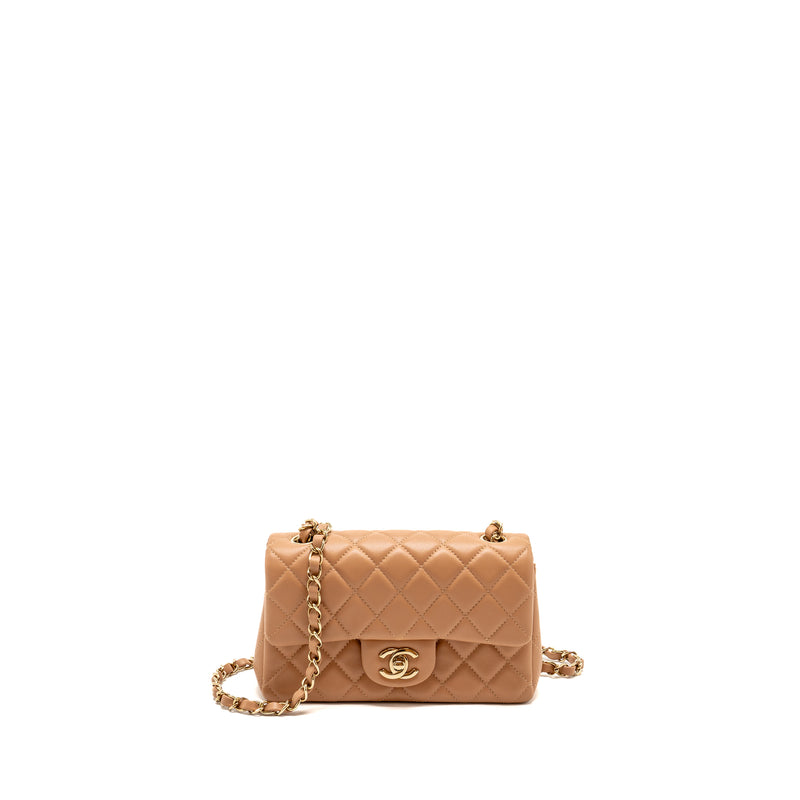 Chanel Mini Rectangular Flap Bag Lambskin Beige LGHW (Microchip)