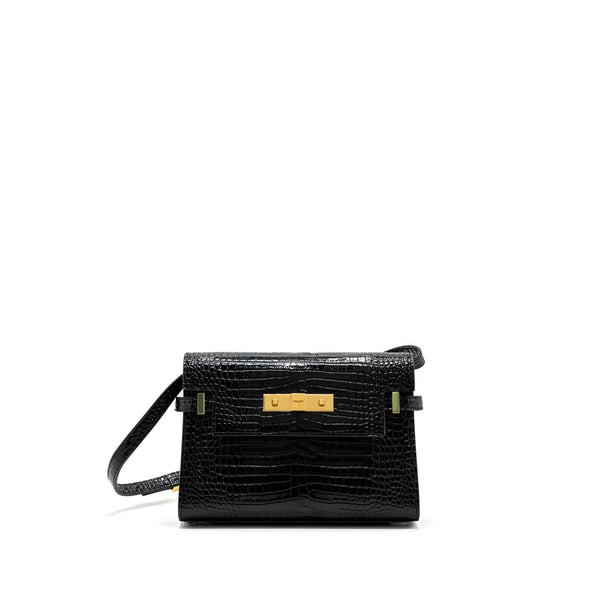 Saint Laurent Manhattan Shoulder Bag Crocodile-Embossed Black GHW