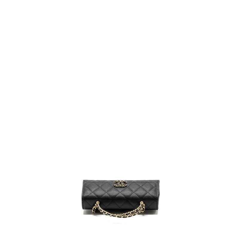 chanel 23p top handle mini flap bag with chain caviar black LGHW (microchip)