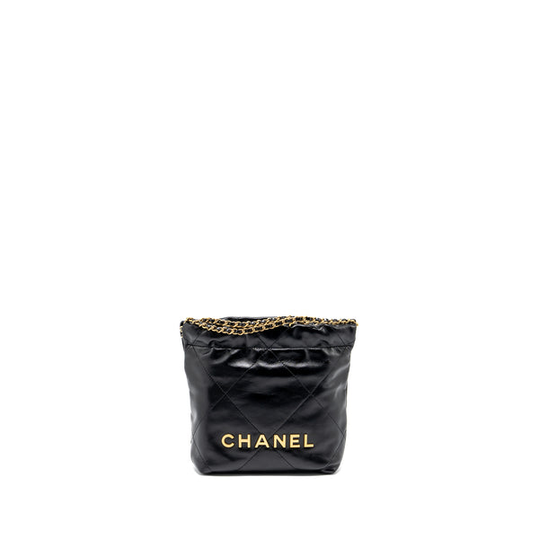 Chanel mini 22 bag shiny calfskin black GHW (Microchip)