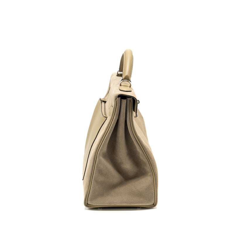 Hermes Maxi Kelly 42 Grizzly/Swift Gris Caillou / Beige Marfa SHW Stamp W