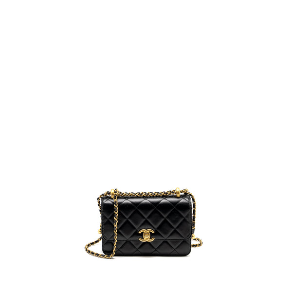 Chanel gold crush mini flap bag calfskin black GHW (microchip)