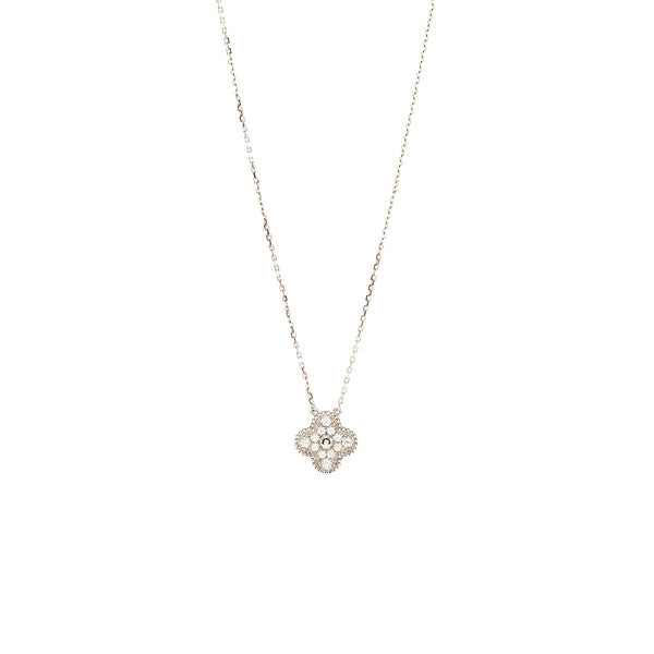 Van Cleef and Arpels vintage Alhambra pendant white gold with diamonds