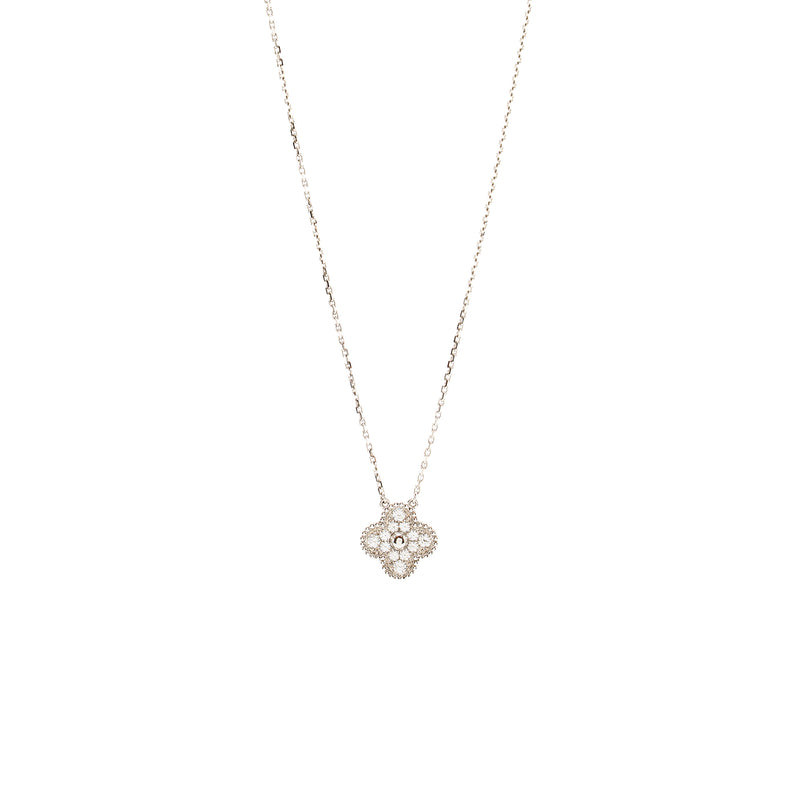 Van Cleef and Arpels vintage Alhambra pendant white gold with diamonds