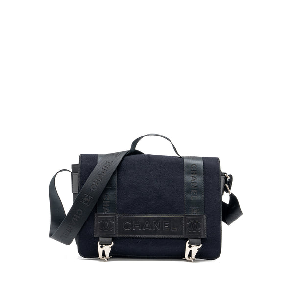 Chanel vintage messenger shoulder bag felt/canvas black SHW