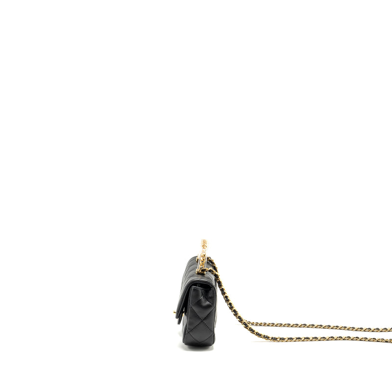 Chanel 24s Top Handle Mini Flap Bag Lambskin Black GHW (microchip)