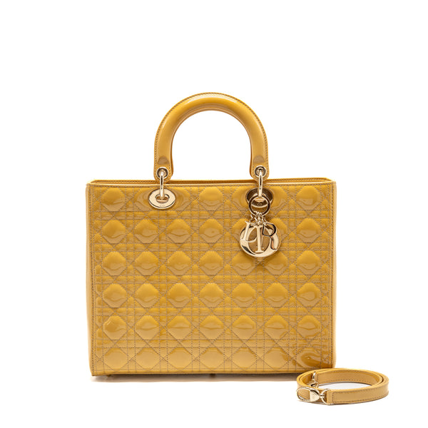 Dior Large Lady Dior Patent Leather Beige LGHW