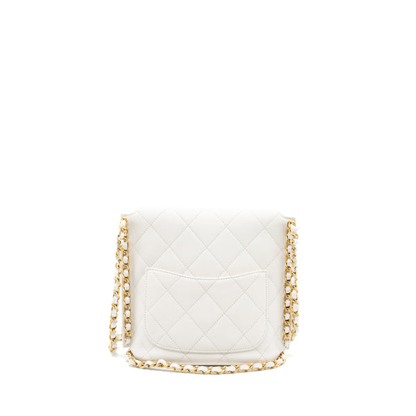 Chanel Crossbody Square Flap Bag Lambskin White Brushed GHW