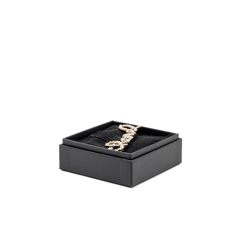 Chanel Letter Hair Clip Crystal/Pearl Light Gold Tone