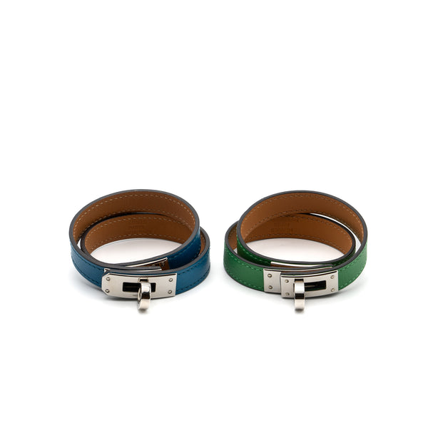 HERMES Size T1 KELLY DOUBLE TOUR BRACELET Green/Blue SHW (2 items sell in a set)