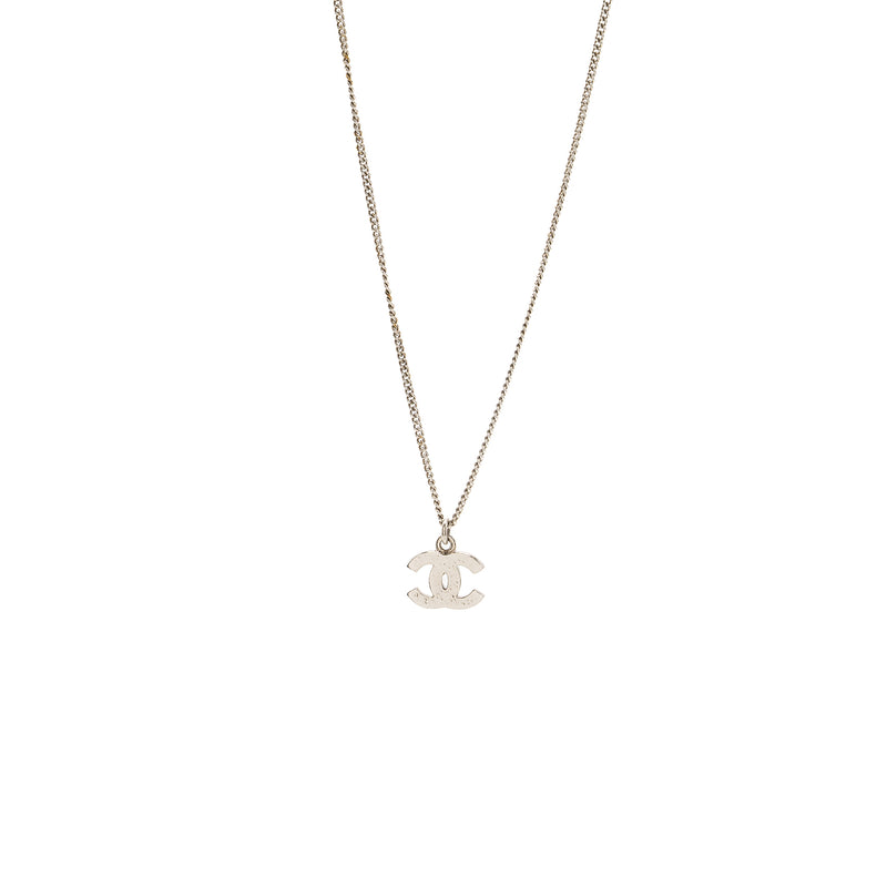 Chanel small model cc logo crystal necklace silver tone