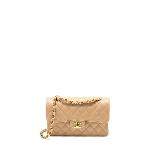 Chanel small classic double flap bag caviar beige GHW