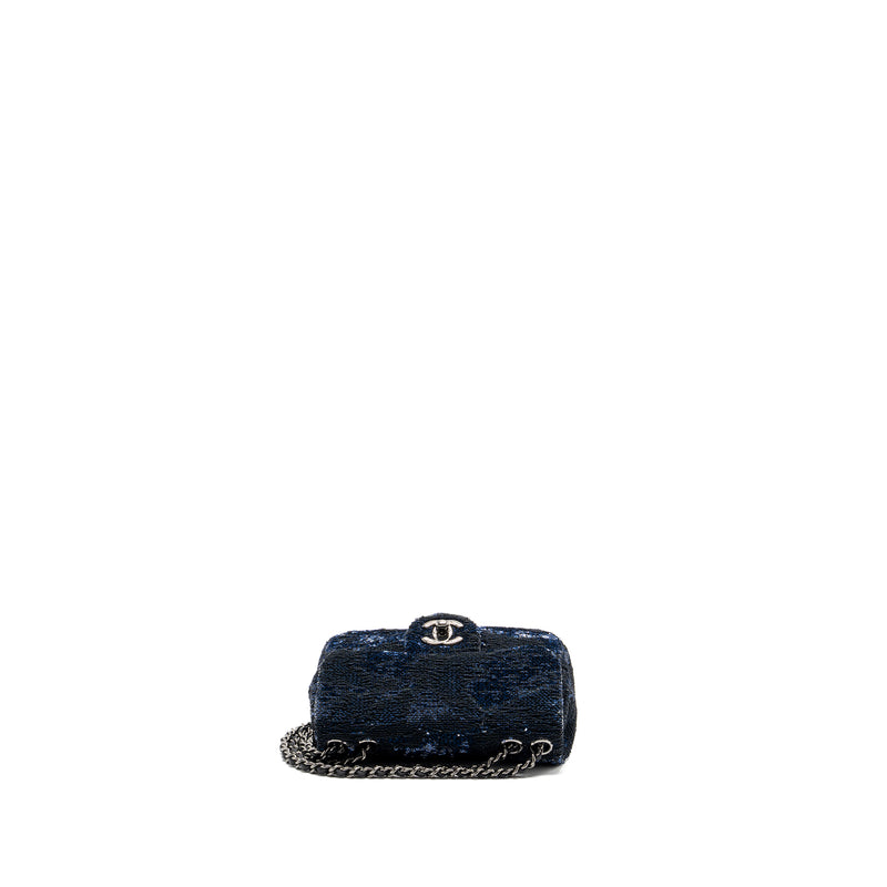 Chanel super mini flap bag sequin dark blue / black SHW