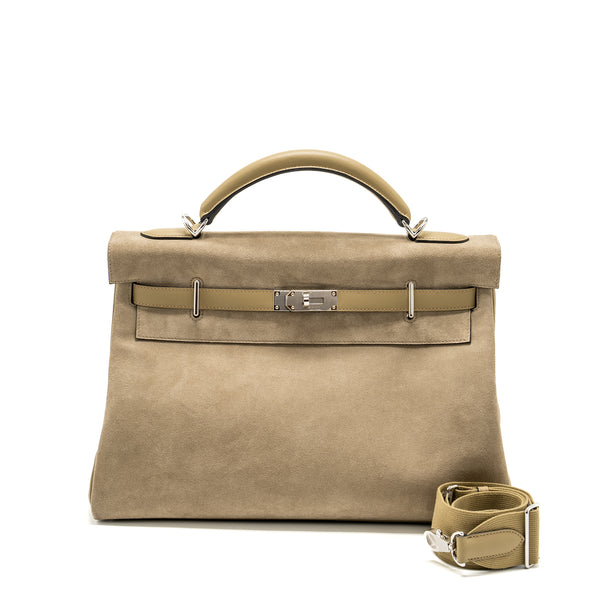 Hermes Maxi Kelly 42 Grizzly/Swift Gris Caillou / Beige Marfa SHW Stamp W