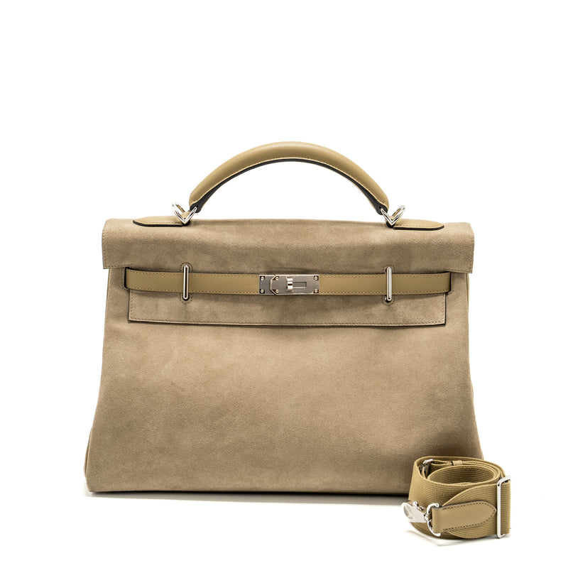 Hermes Maxi Kelly 42 Grizzly/Swift Gris Caillou / Beige Marfa SHW Stamp W