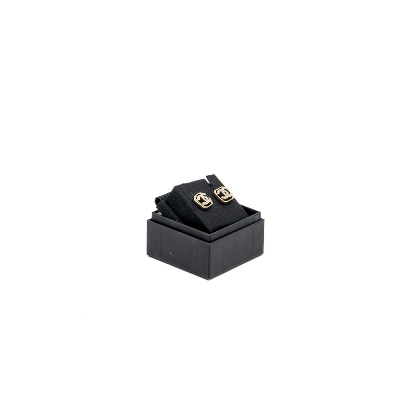 Chanel Square CC logo Earrings Crystal Light GOLD Tone