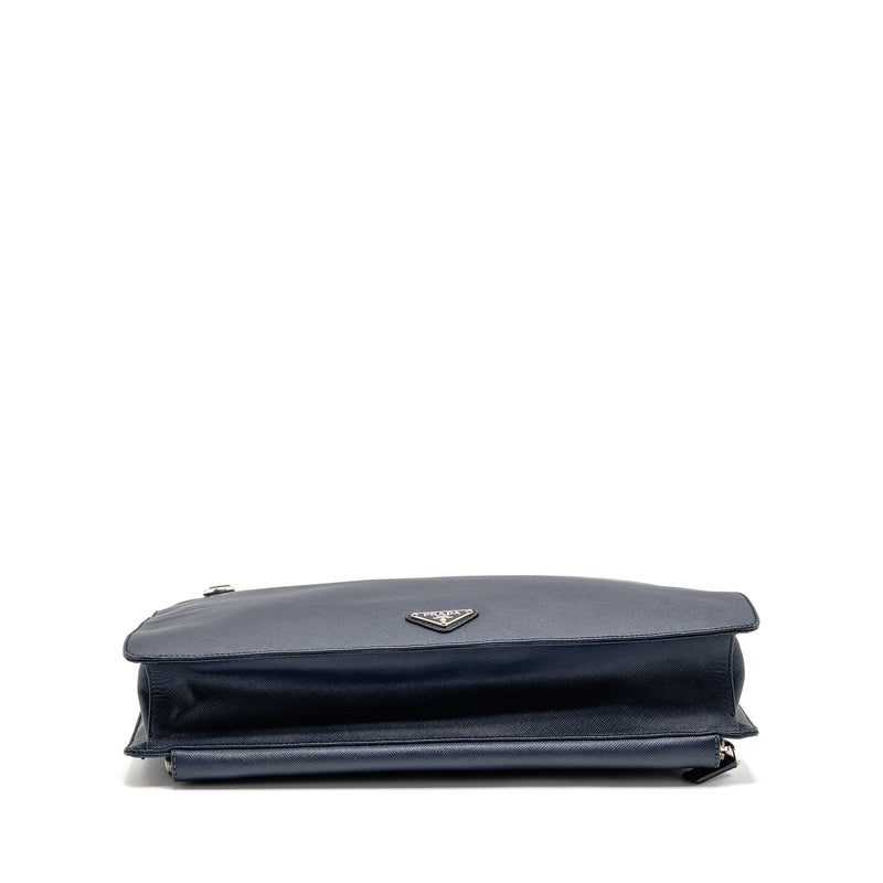 Prada Saffiano Travel Briefcase Calfskin Dark Blue SHW