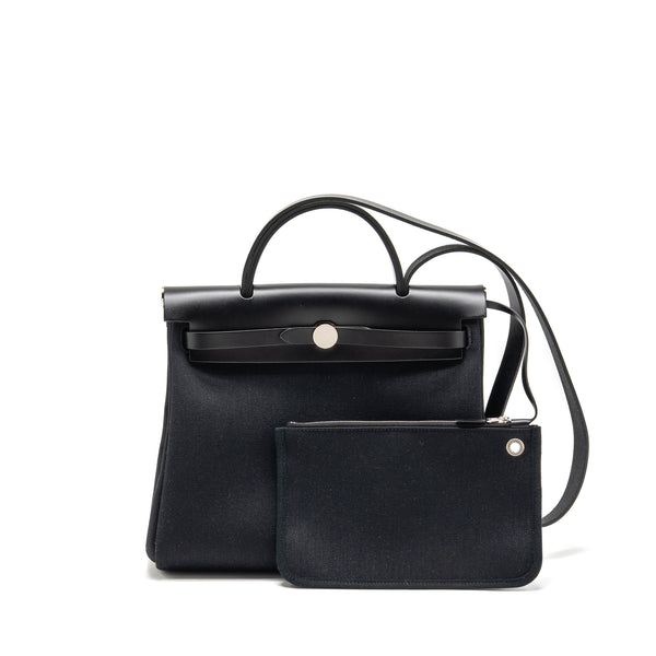 Hermes Herbag 31 Zip Bag canvas / hunter leather black SHW stamp B