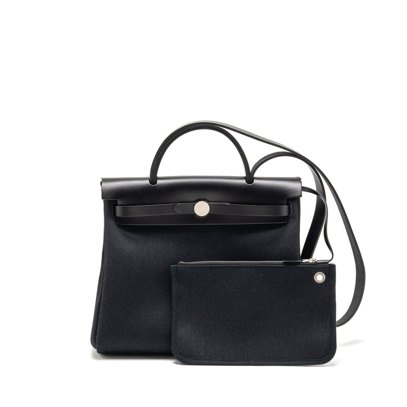 Hermes Herbag 31 Zip Bag canvas / hunter leather black SHW stamp B