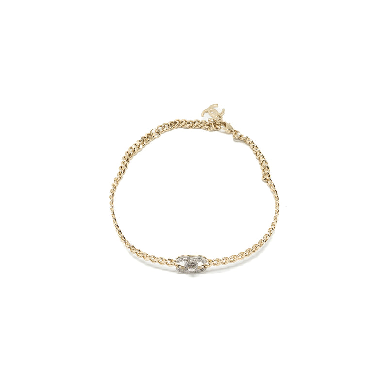 Chanel cc logo chain Chocker /necklace crystal light gold tone