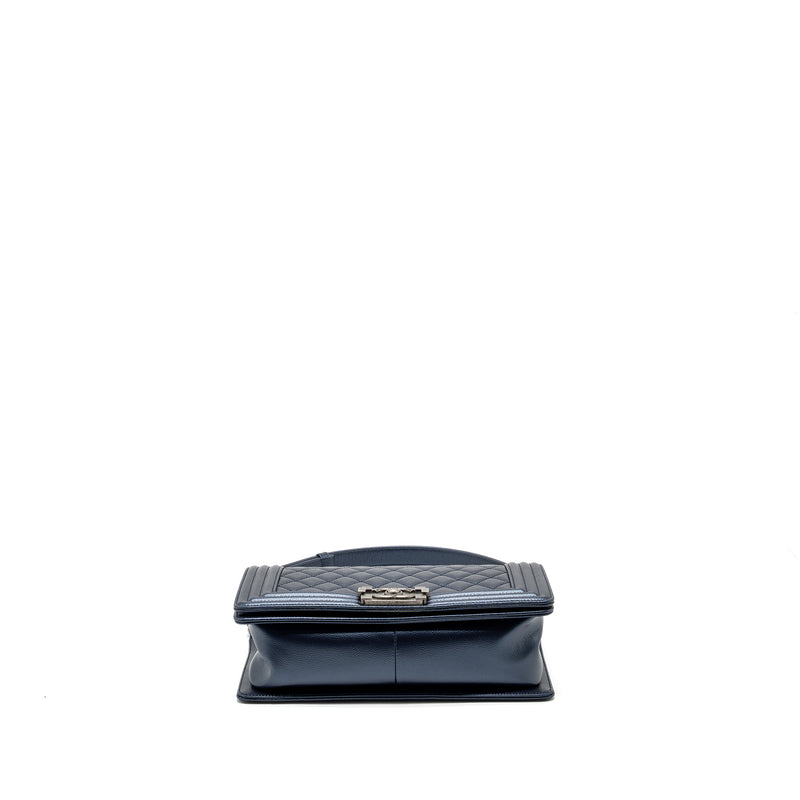 Chanel medium boy bag caviar metallic blue ruthenium hardware