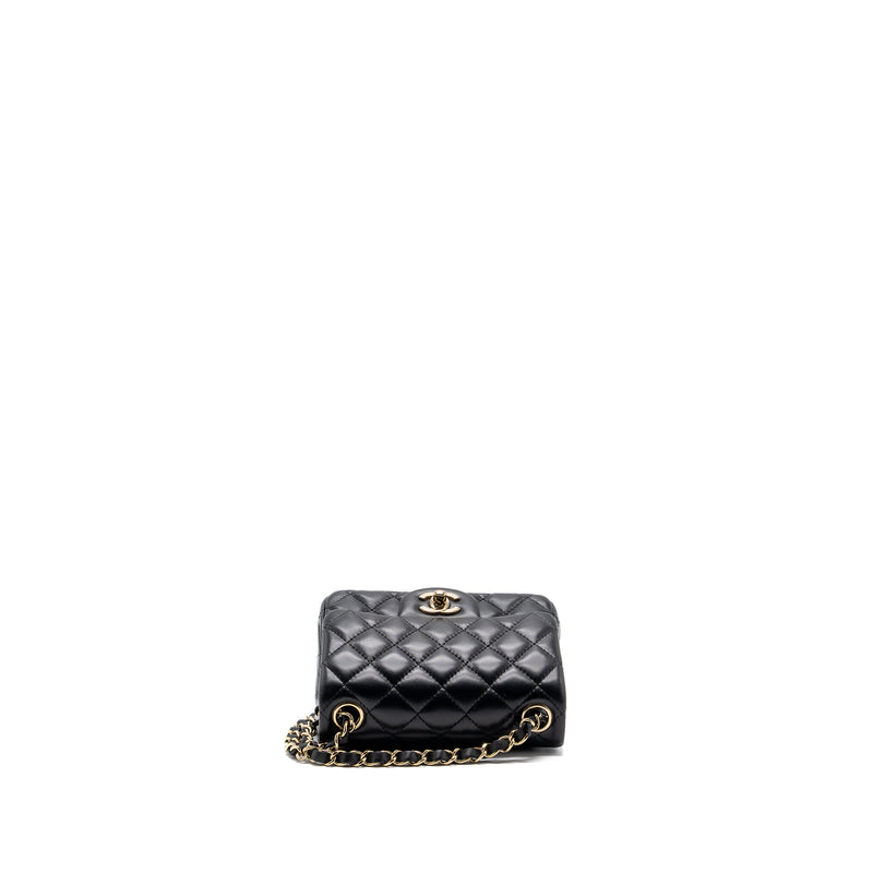 Chanel Classic Mini Square Flap Bag Lambskin Black LGHW (Microchip)