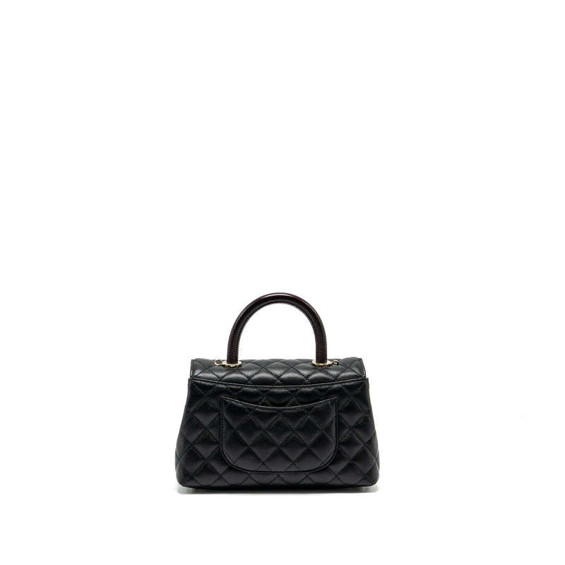 Chanel small coco handle with lizard embossed handle caviar black LGHW (microchip)