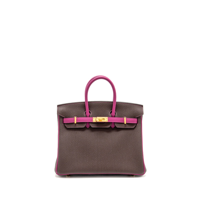 Hermes Birkin 25 Togo Chocolate / Rose Pourpre Brushed GHW Stamp D