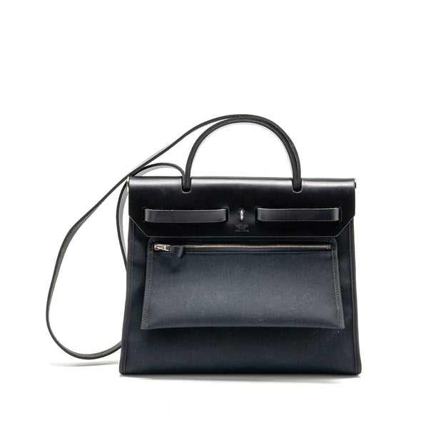 Hermes Herbag 31 zip bag canvas/ hunter leather black SHW stamp Y